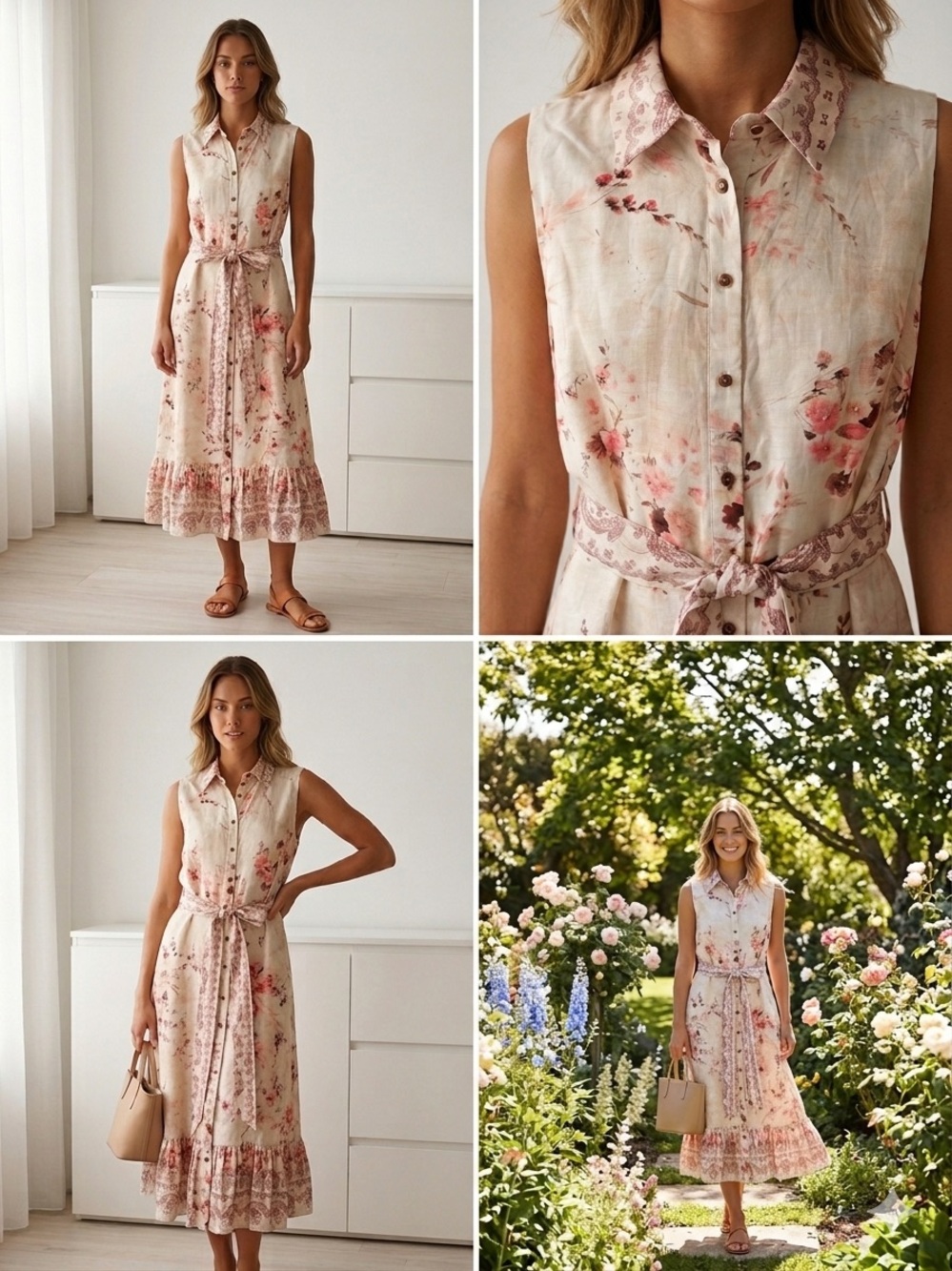 🌸💗🌸 Elie Tahari sleeveless midi linen blend dress size 10